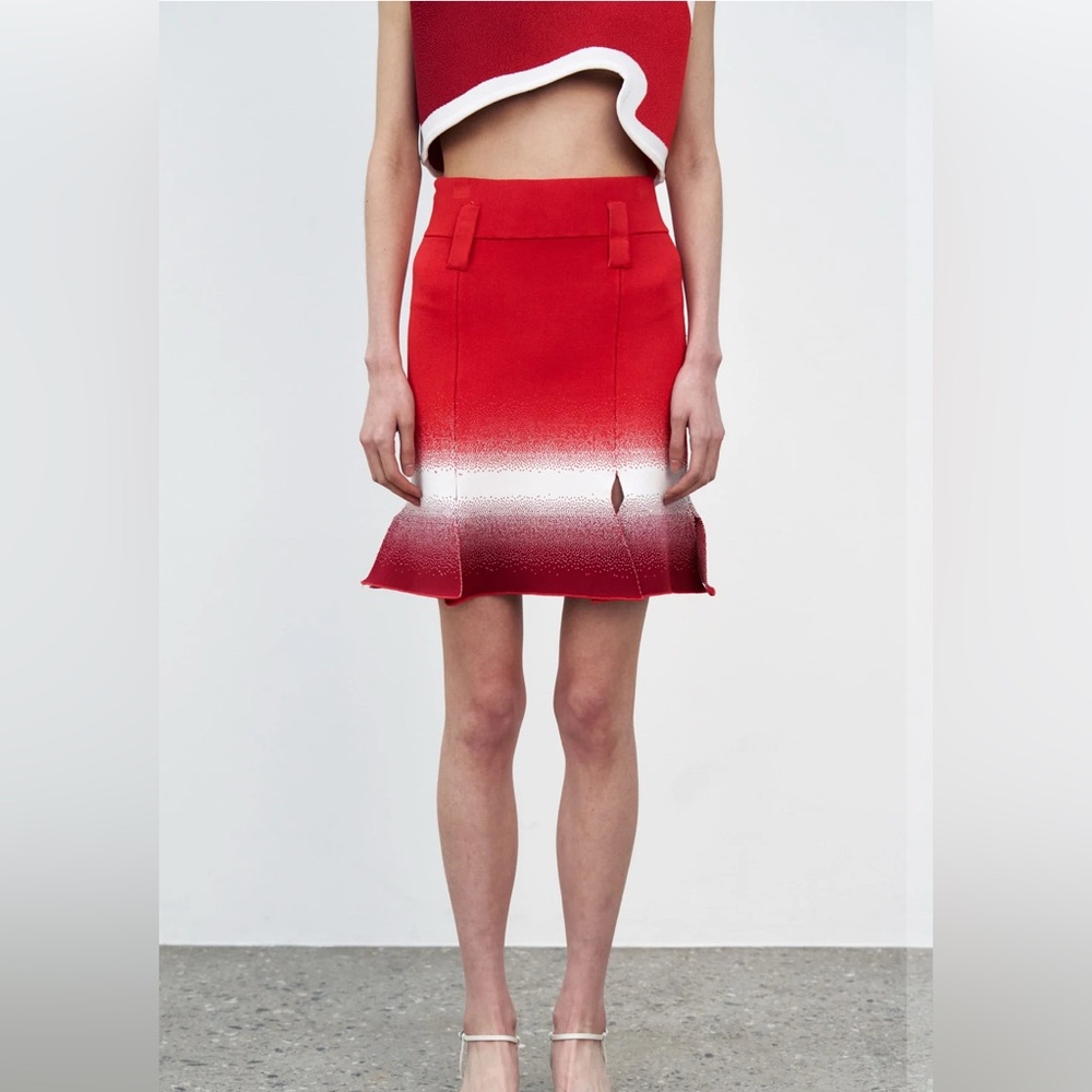 PH5 Red and White Cropped Knit Tank Top and skirt SET - Picture 2 of 9